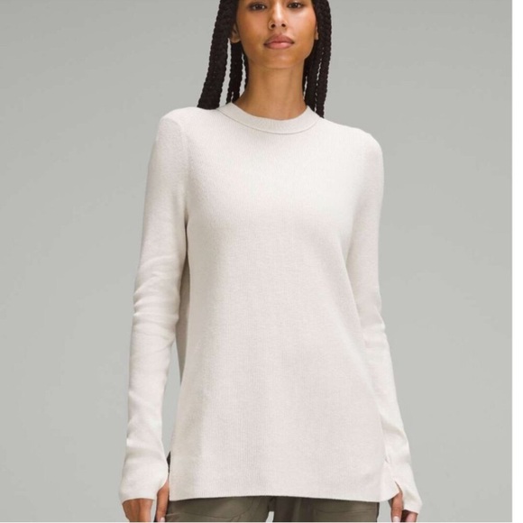 Lululemon Take It All In Cotton-Blend Crewneck Sweater White Opal Ribbed - Picture 1 of 10